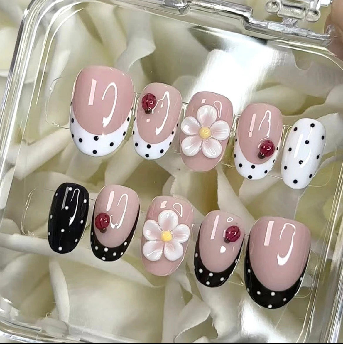 Handmade 3D Gel Ladybug Press On Nail Set