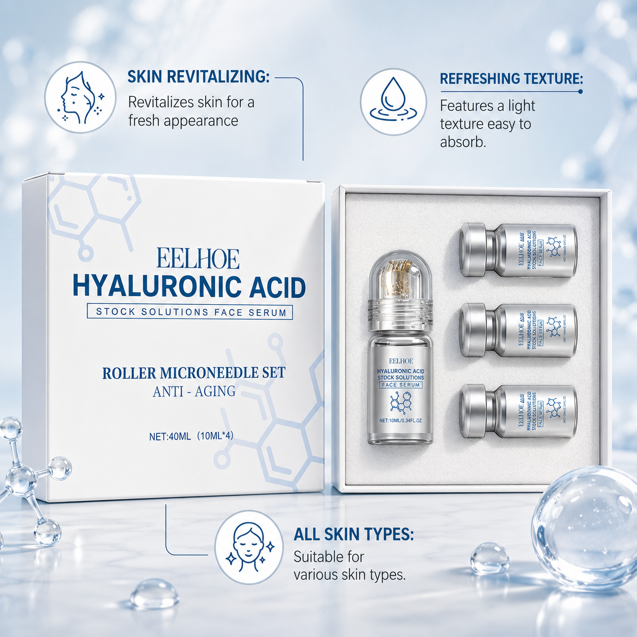 Hyaluronic Acid Microneedle Roller Serum Set
