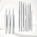 Set of 11 acne needles on a white background.