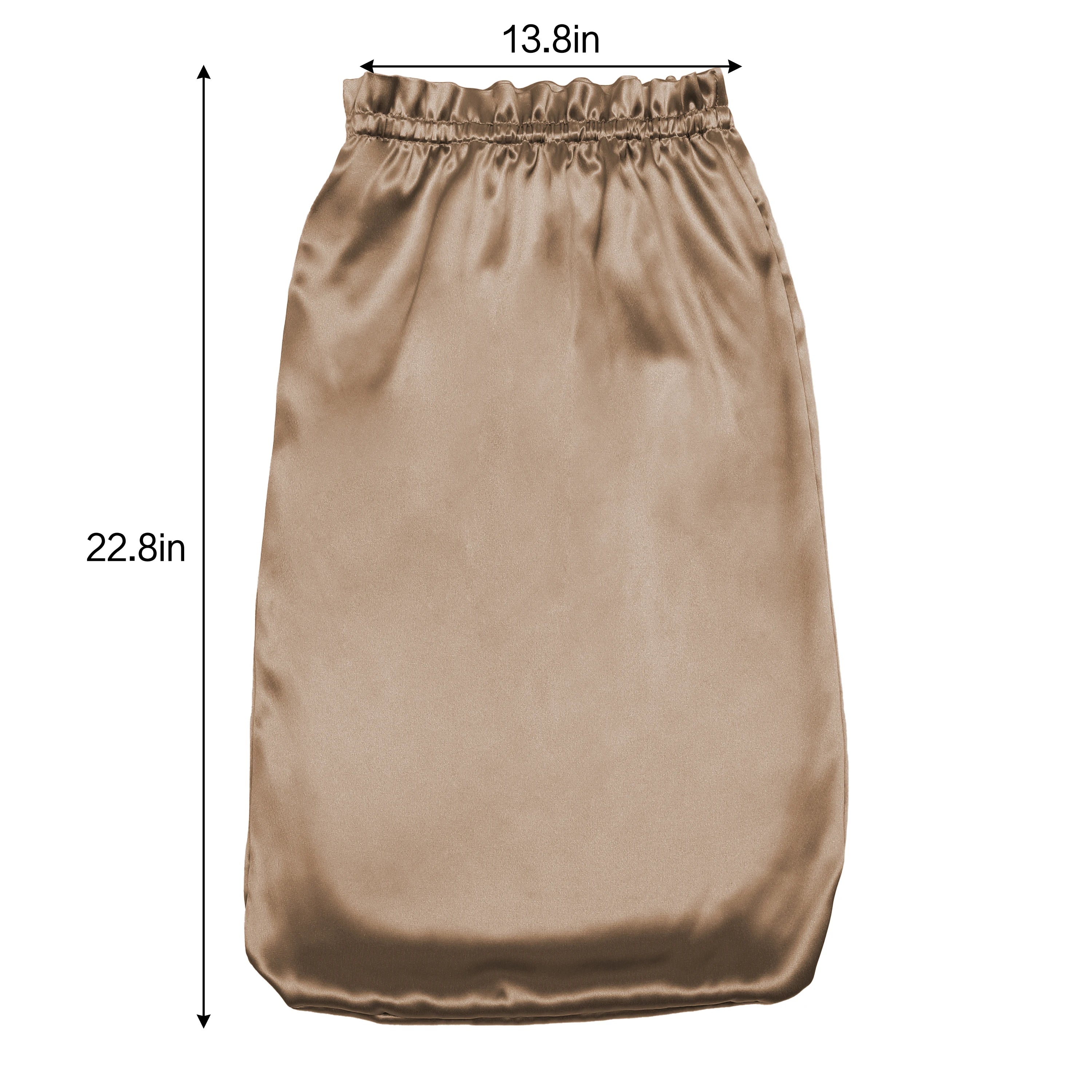 Brown pure mulberry silk bonnet headscarf with measurements on a white background
