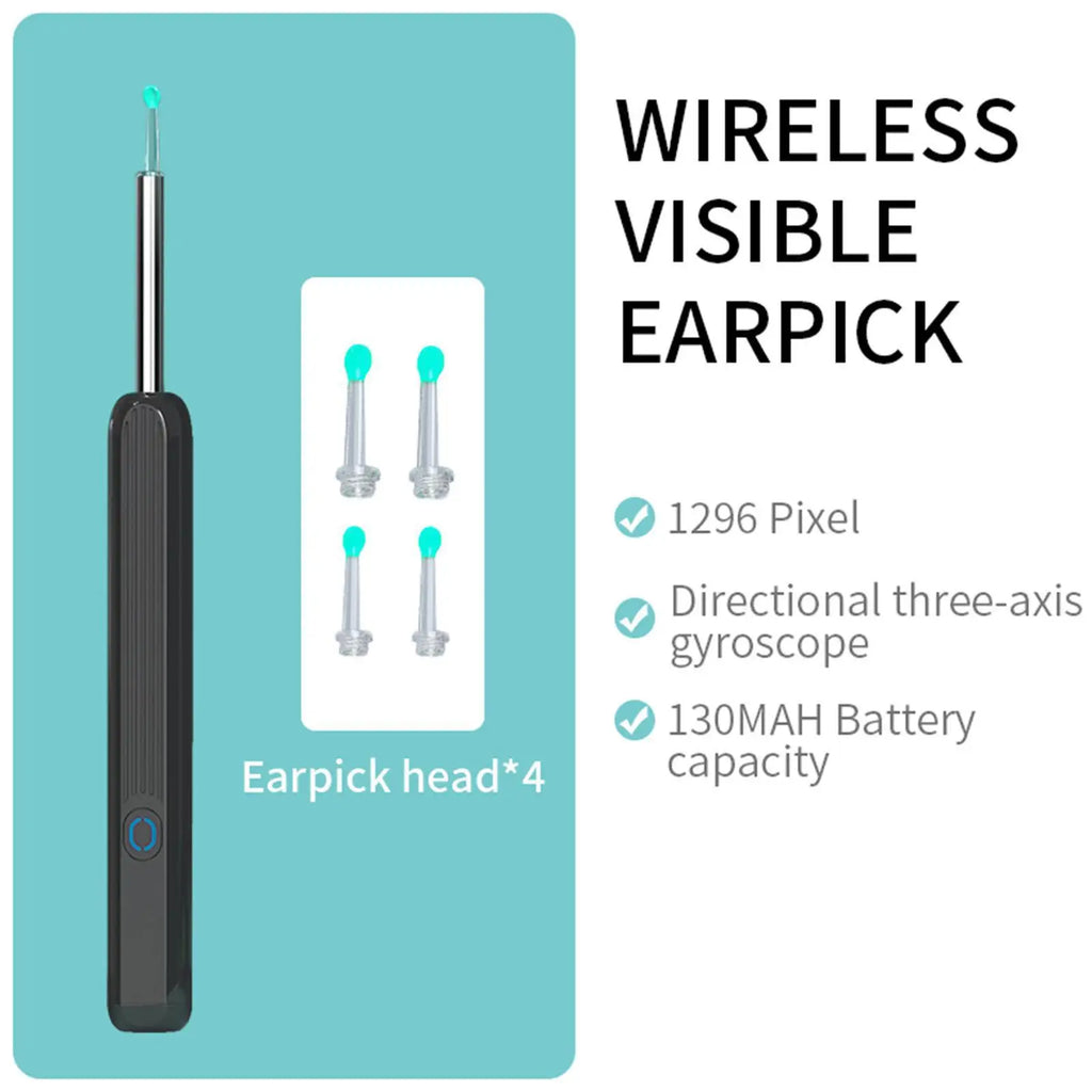 Wireless visible earpick with earpick heads on a blue background