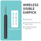 Wireless visible earpick with earpick heads on a blue background