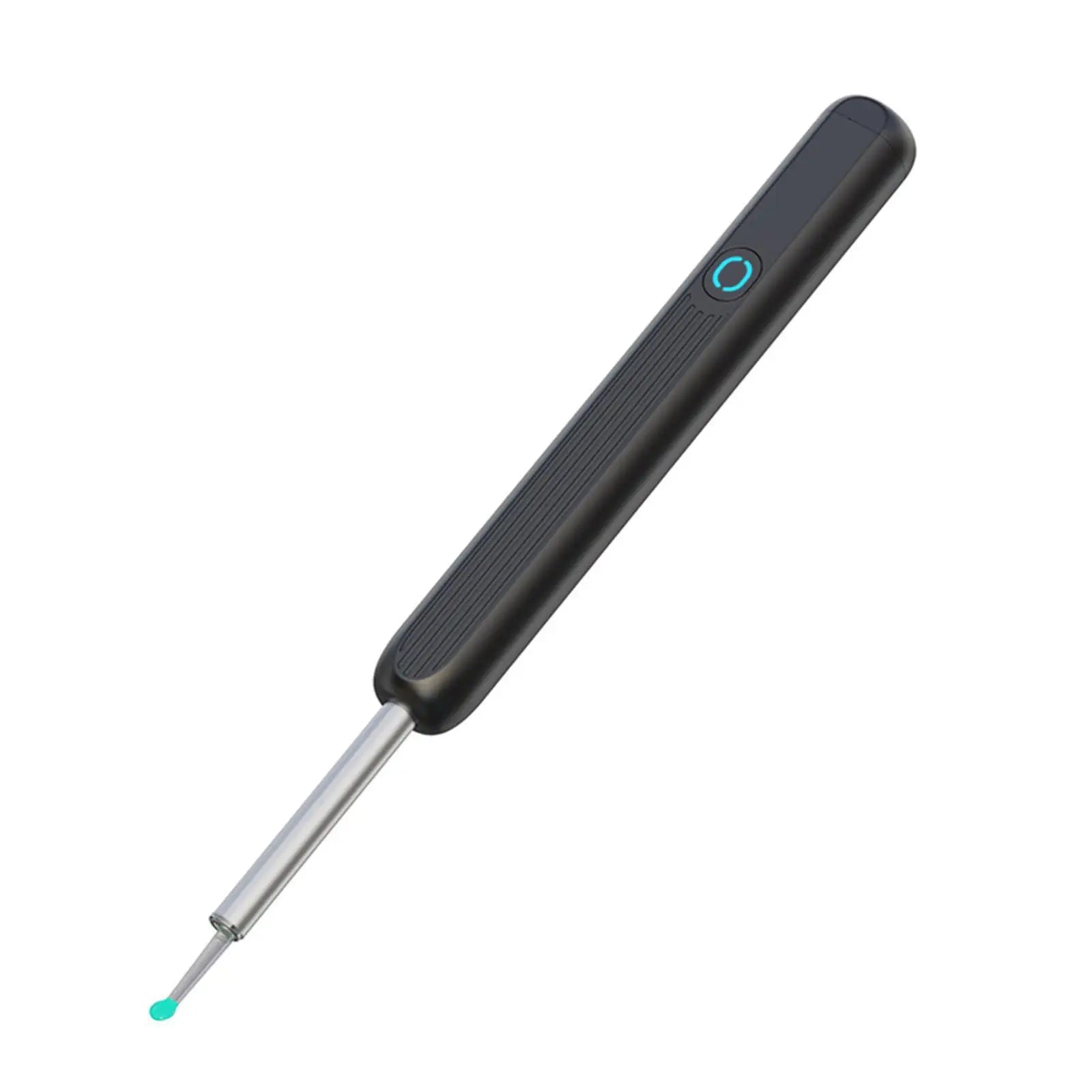 Black electronic tool with a metallic end on a white background