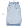 Light blue pure mulberry silk bonnet headscarf with measurements on a white background