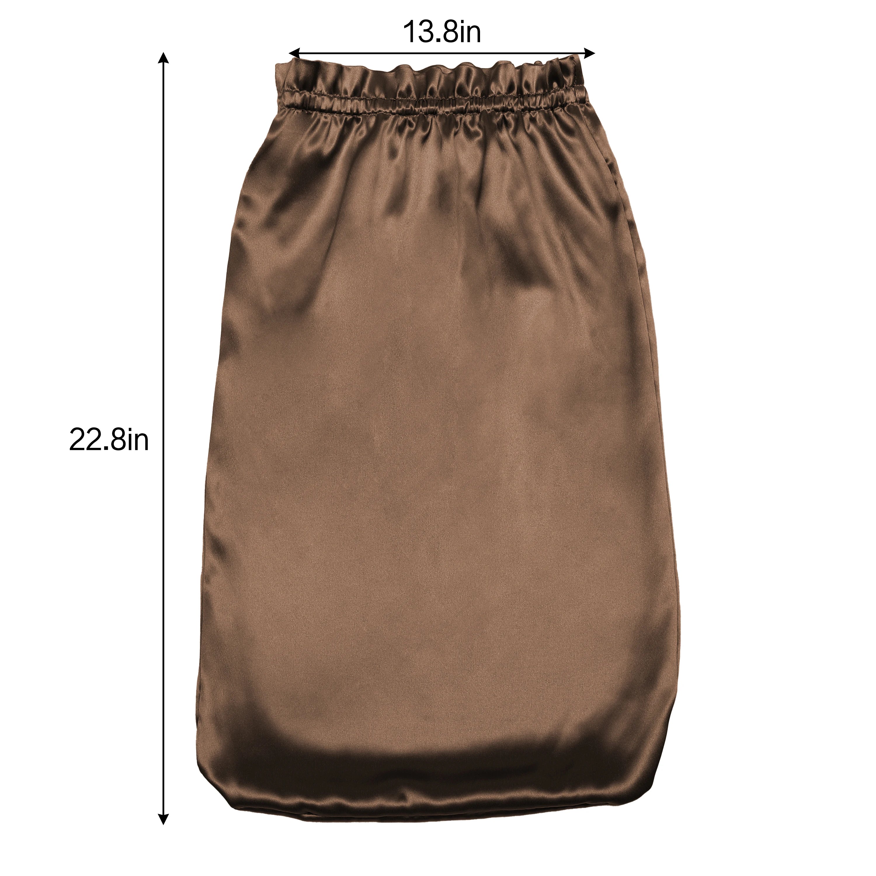 Brown  pure mulberry silk bonnet headscarf with measurements on a white background