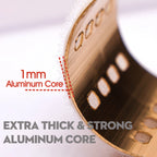 Close-up of a ceramic hair roller product with an aluminum core, highlighting the text '1mm Aluminum Core' and 'Extra Thick & Strong Aluminum Core'.