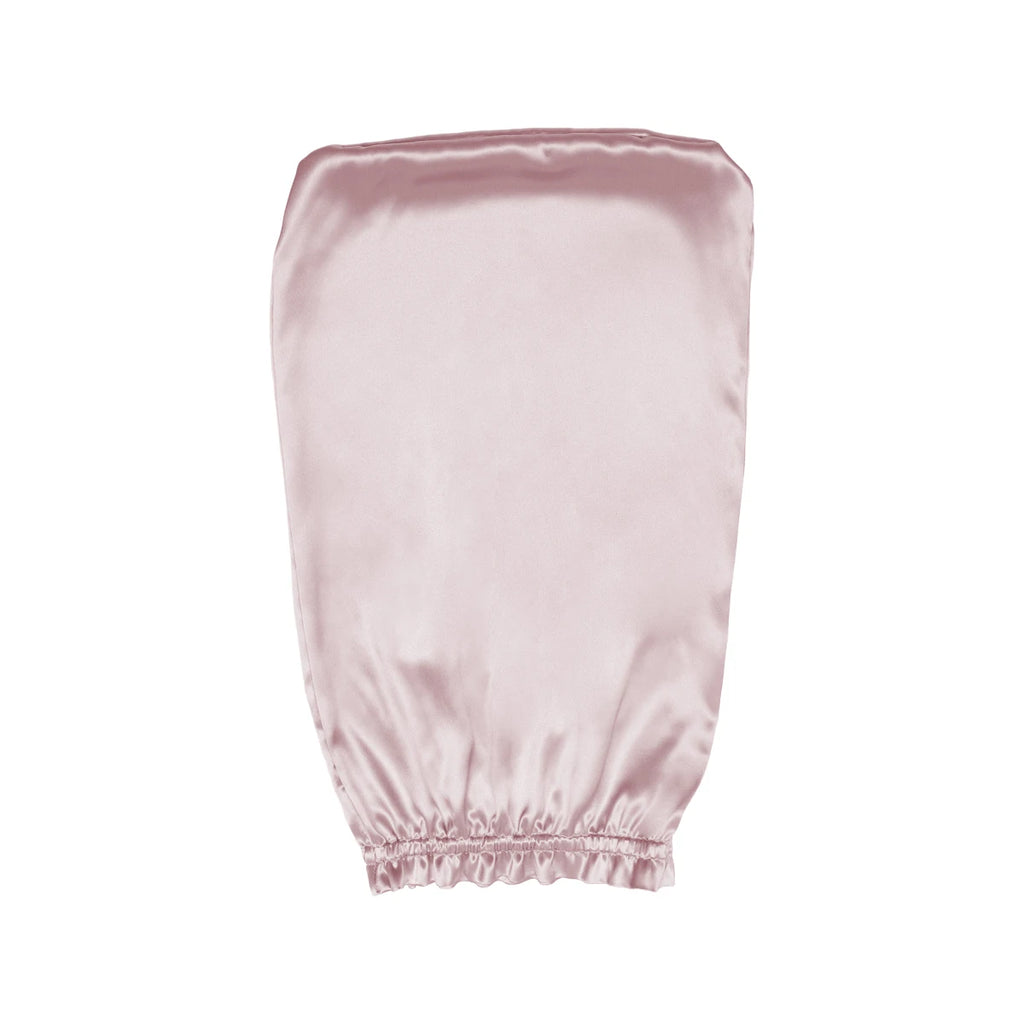 Pink pure mulberry silk bonnet headscarf on white background 
