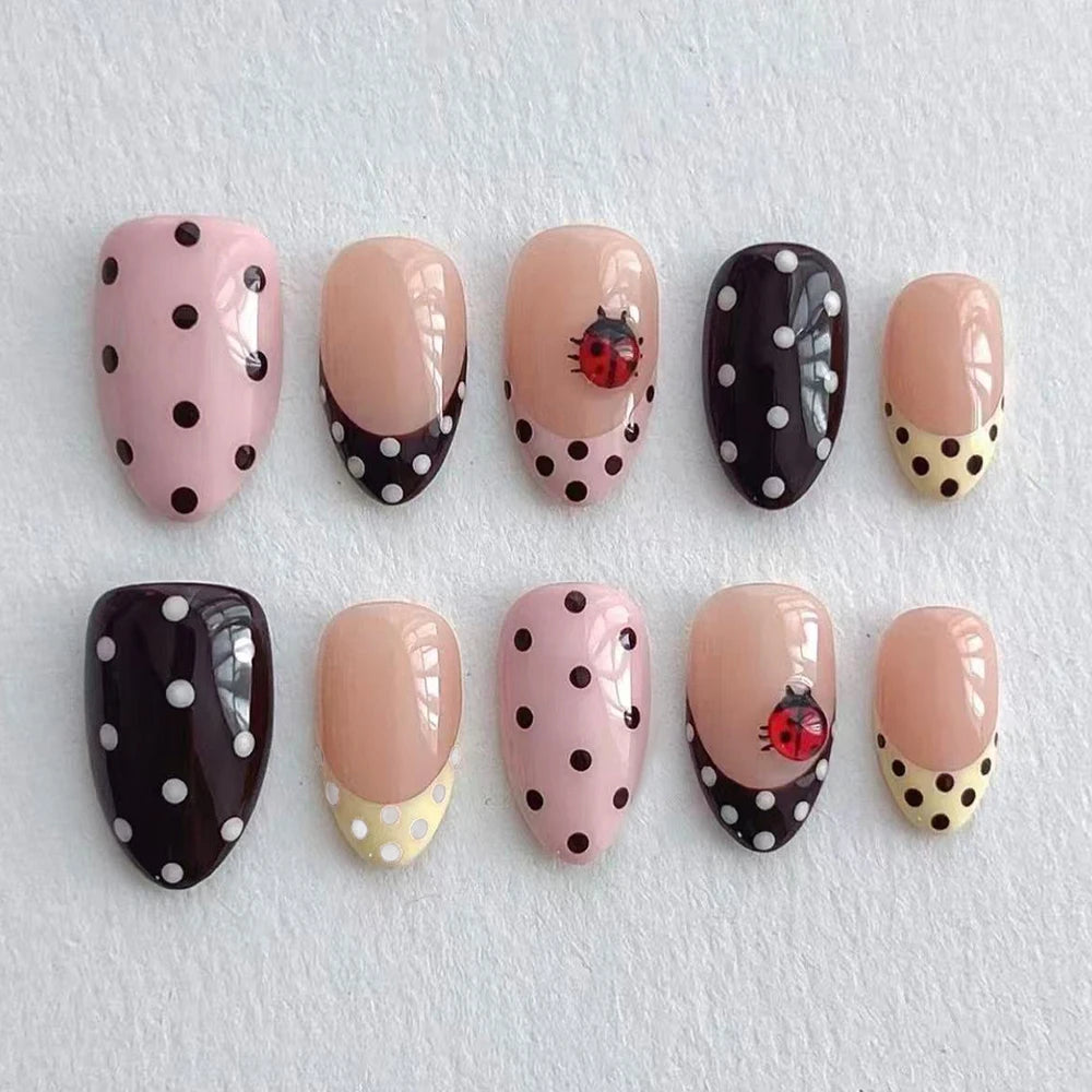 Handmade 3D Gel Ladybug Press On Nail Set