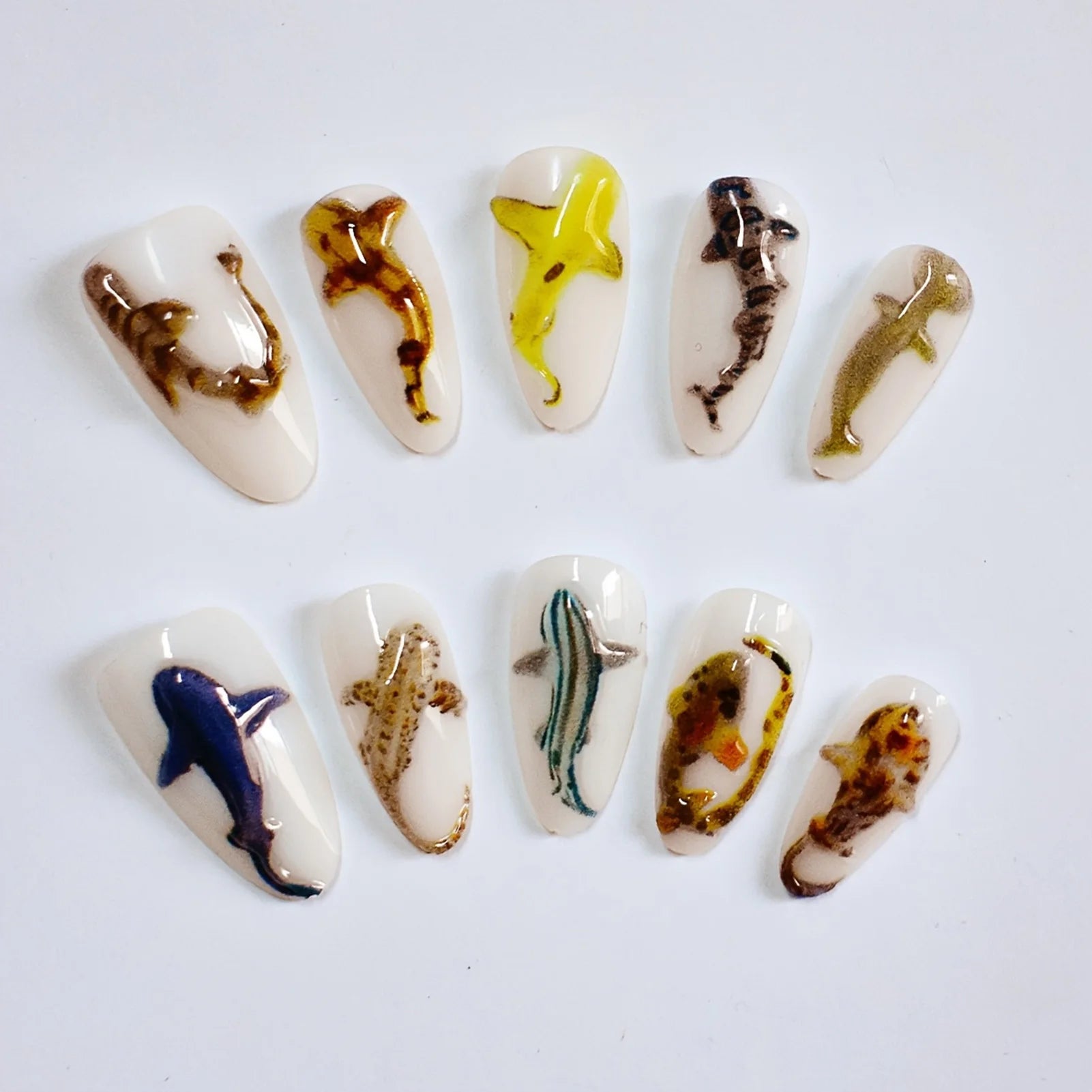 Handmade 3D Shark Gel Press On Nail Set