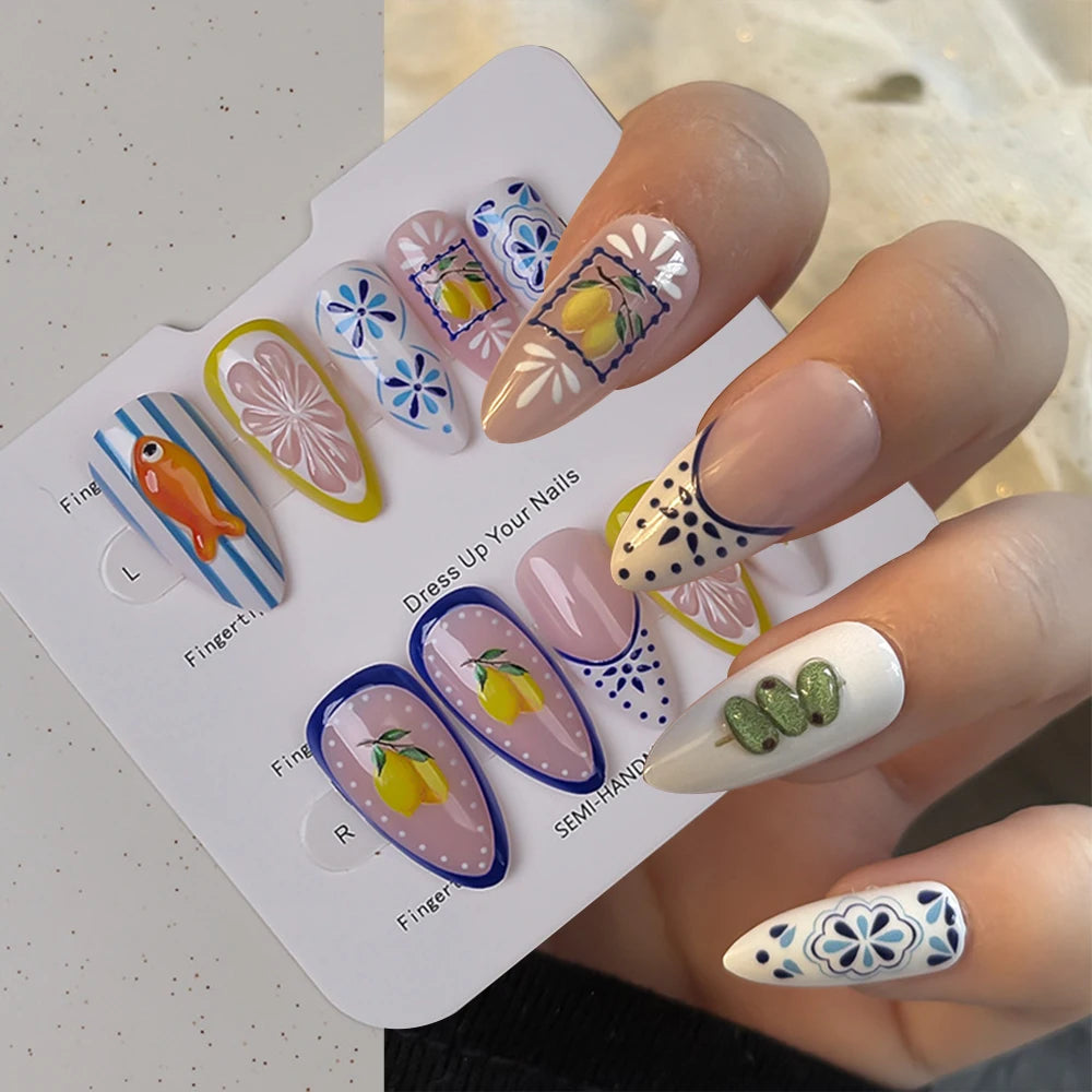 Handmade Lemon Gel Press On Nail Set