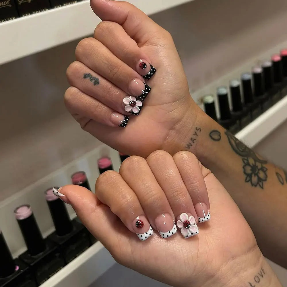 Handmade 3D Gel Ladybug Press On Nail Set