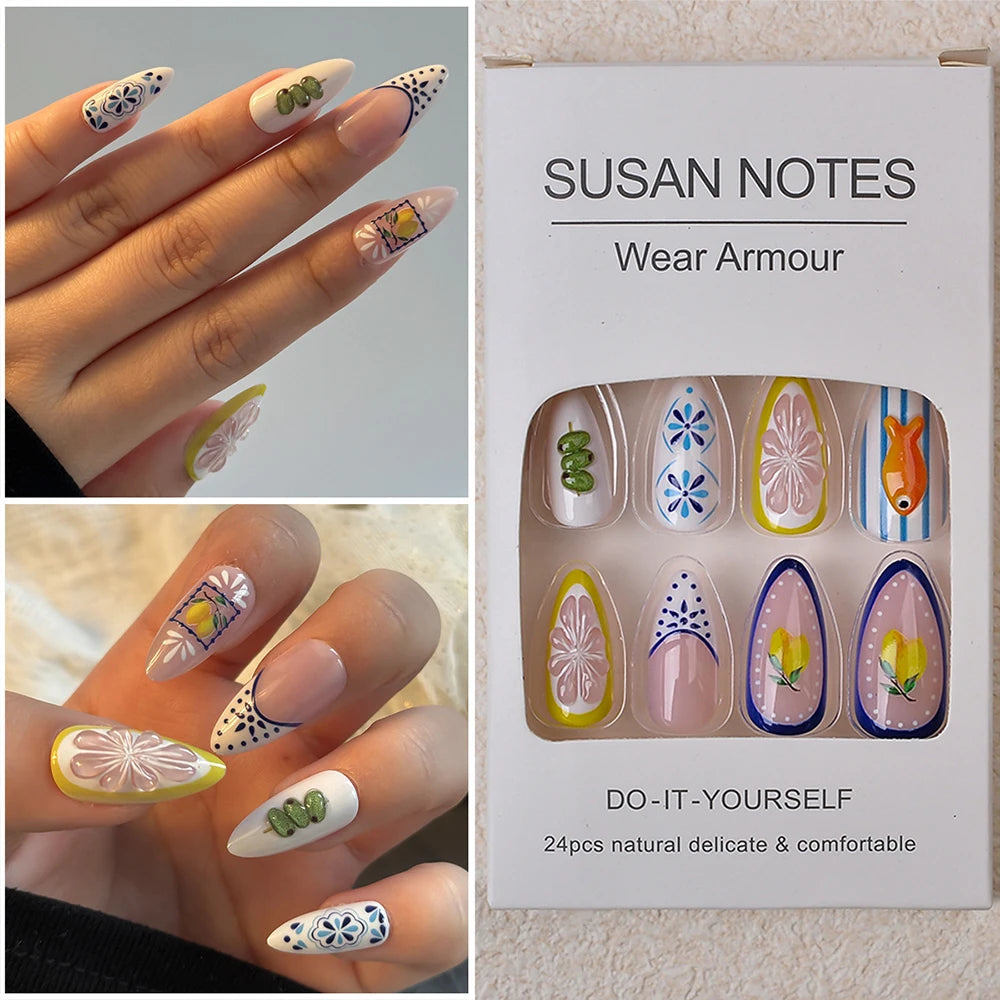 Handmade Lemon Gel Press On Nail Set