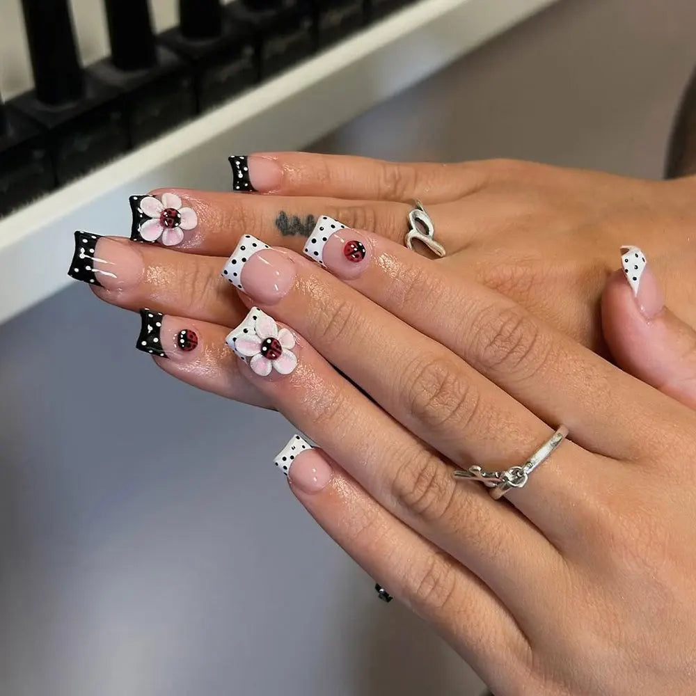 Handmade 3D Gel Ladybug Press On Nail Set