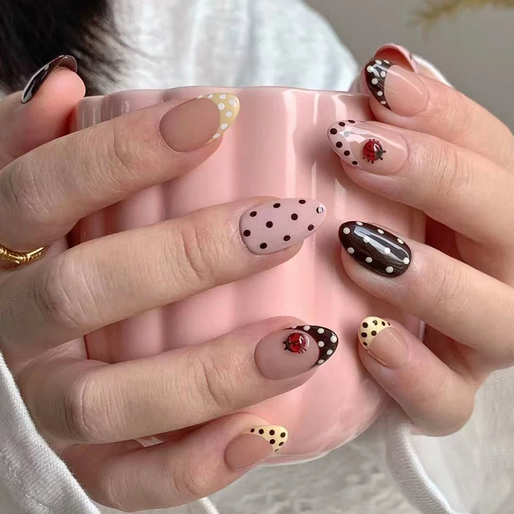 Handmade 3D Gel Ladybug Press On Nail Set