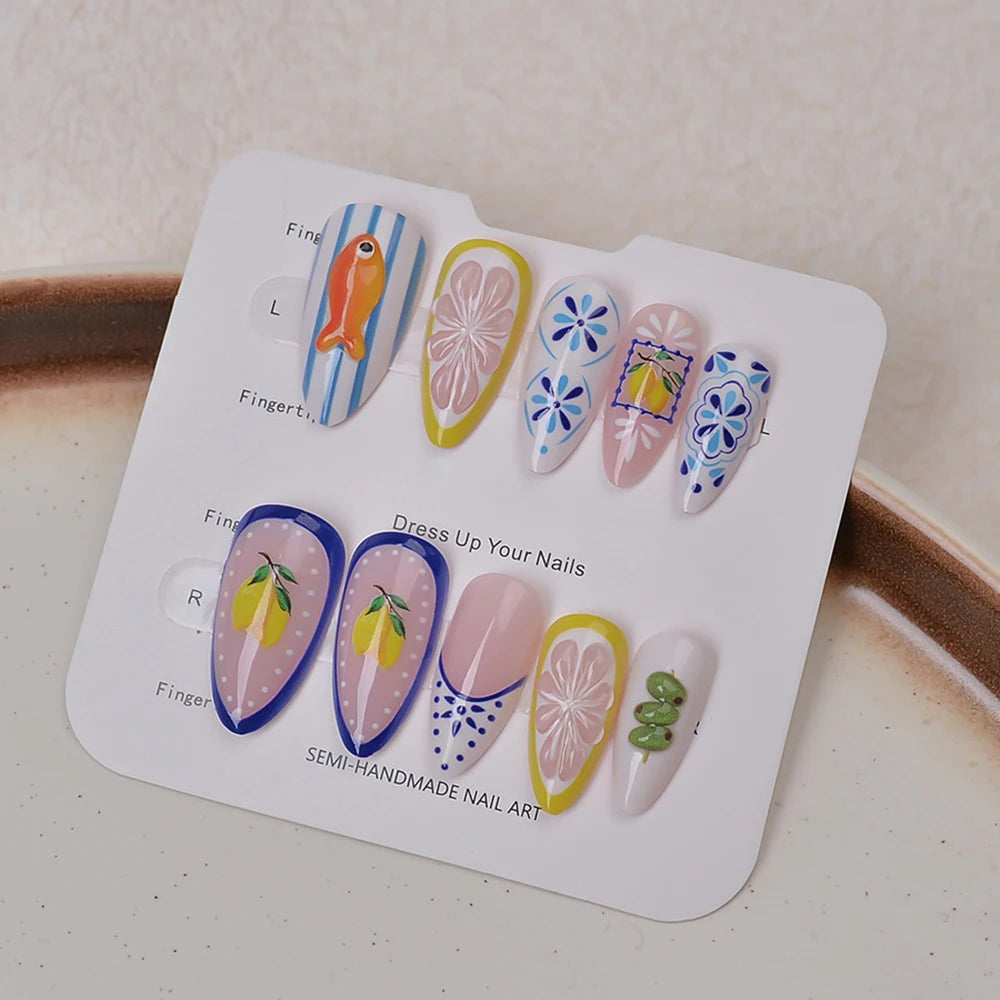 Handmade Lemon Gel Press On Nail Set