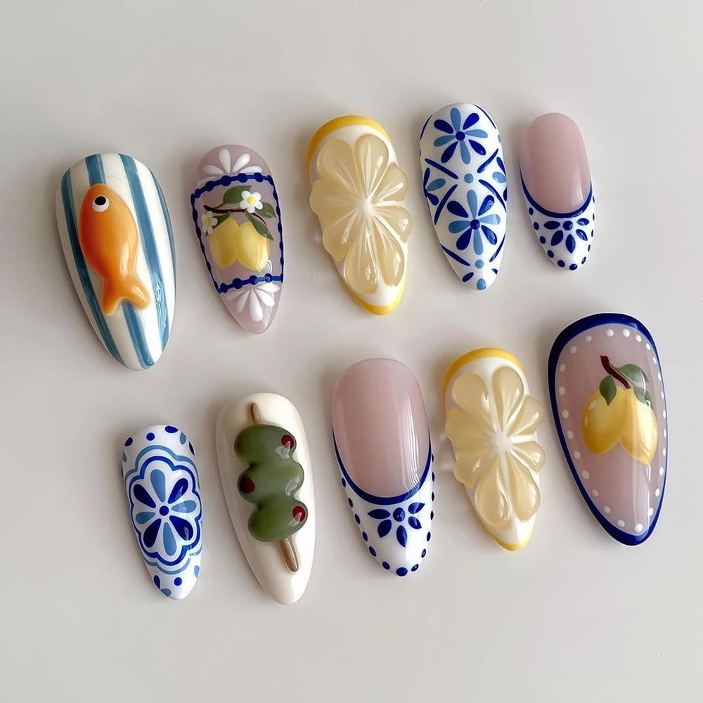 Handmade Lemon Gel Press On Nail Set