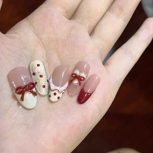 Handmade 3D Bow Press On Nail Set
