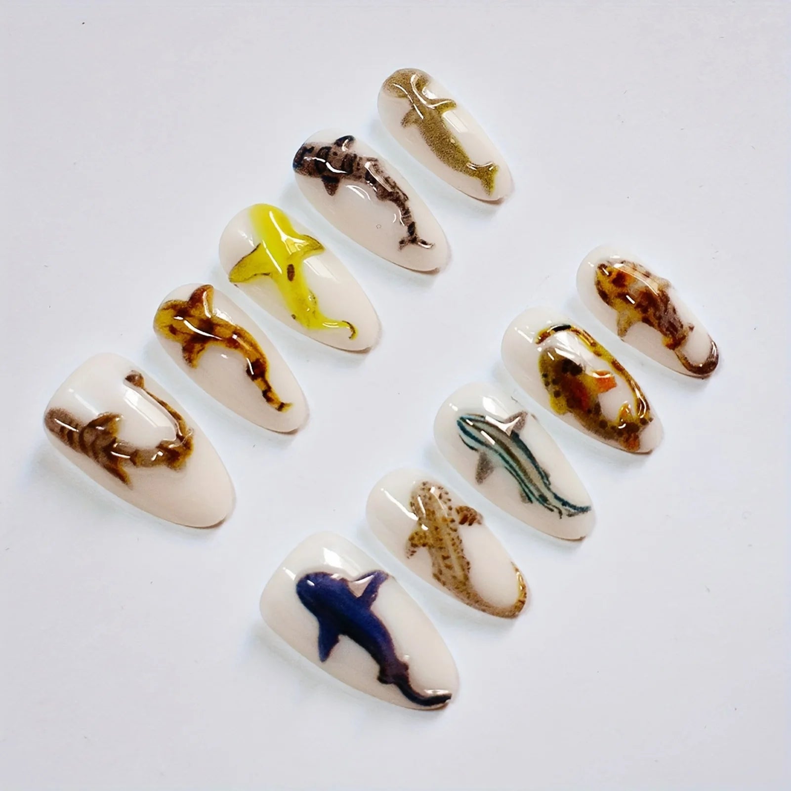 Handmade 3D Shark Gel Press On Nail Set