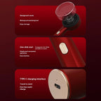 Red hair steamer massage brush  with features highlighted on a red background