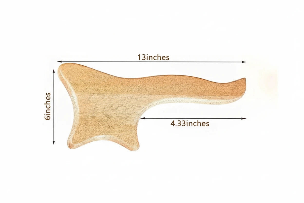 Wooden tool with measurements on a white background
